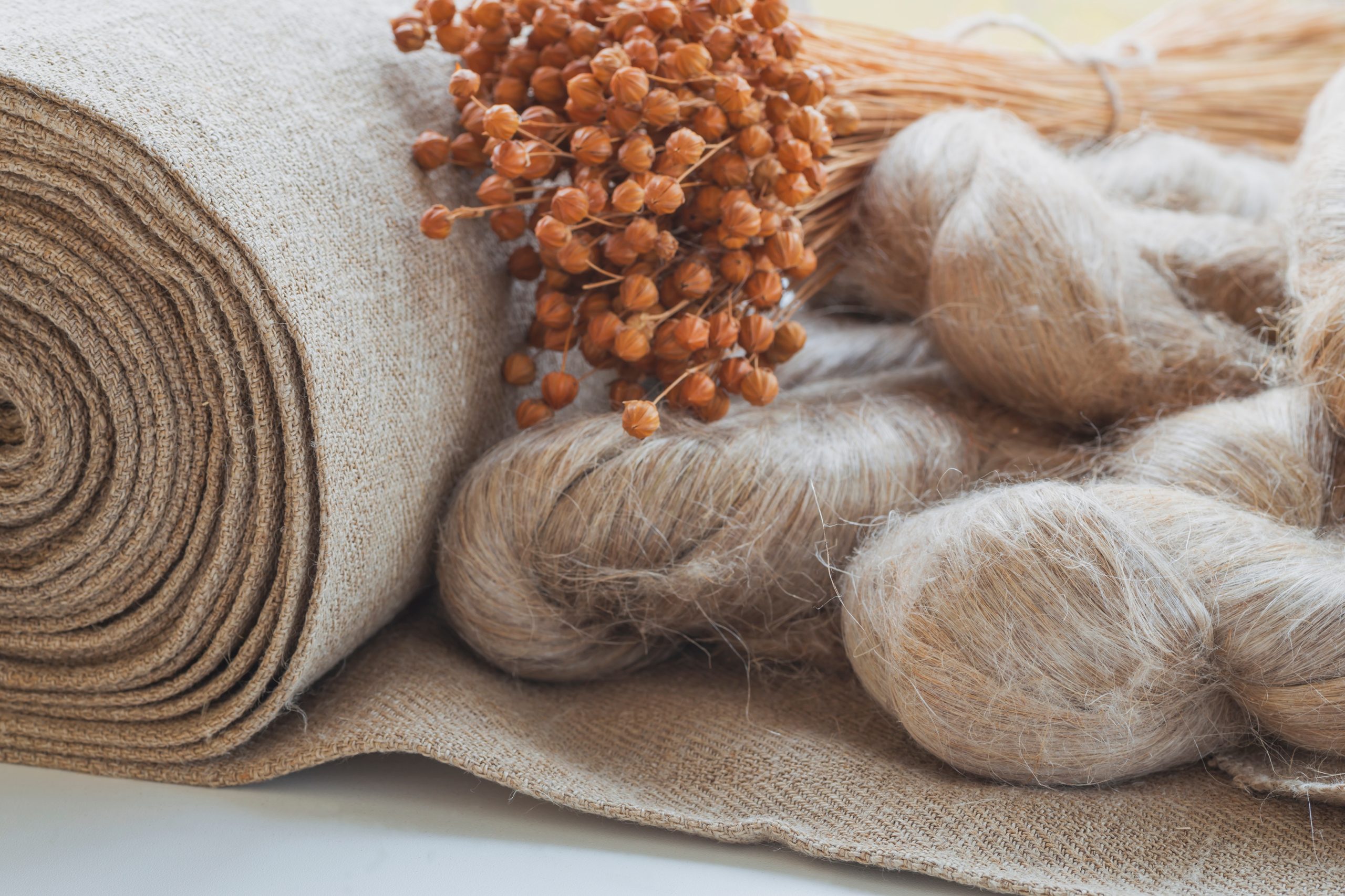 Linen Flax Plant And Production Steps Of Linen Fabric
